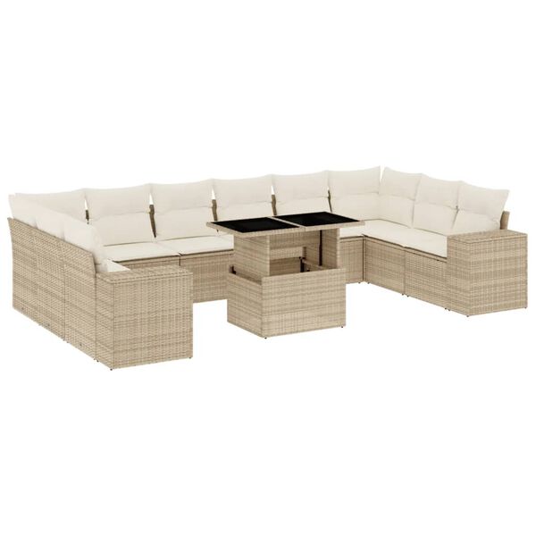 vidaXL Garden Sofa Set Beige PE rattan Medium Adjustable Armrests