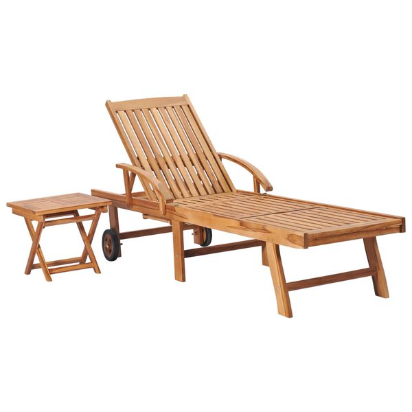 vidaXL Sun Lounger Bright Green Cushion, Natural Teak Wood