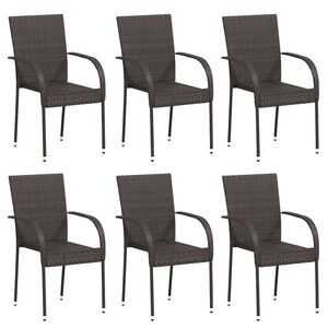vidaXL Dining Chair Set of 6 Brown PE Rattan, Powder-Coated Steel