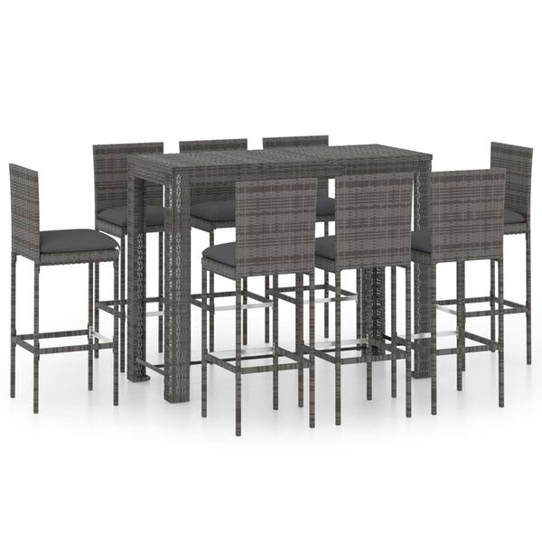 vidaXL Garden Bar Set Grey PE Rattan, Powder-coated Steel, Polyester