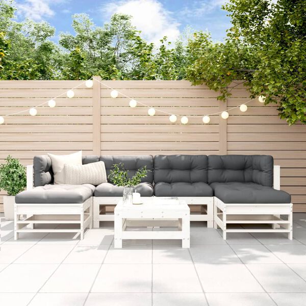 vidaXL Garden Lounge Set White Solid Pine Wood, Plywood Large Modular