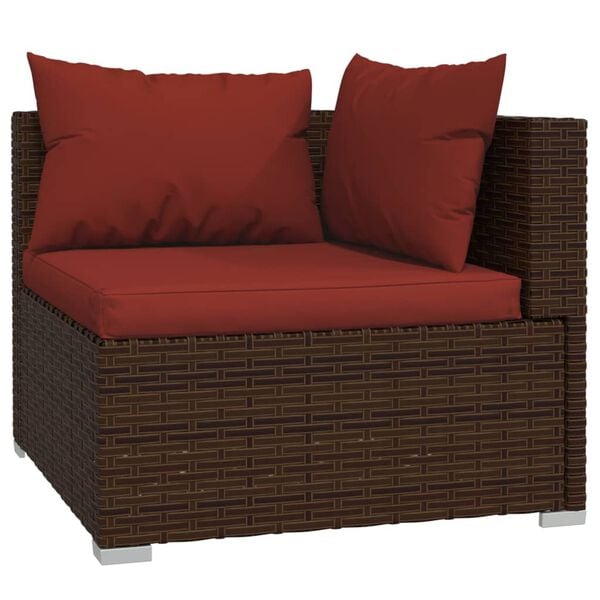 vidaXL Garden Lounge Set Brown PE rattan, powder-coated steel, fabric
