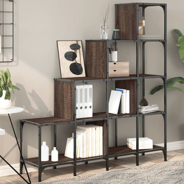 vidaXL Bookcase Brown Oak Engineered Wood and Metal Medium