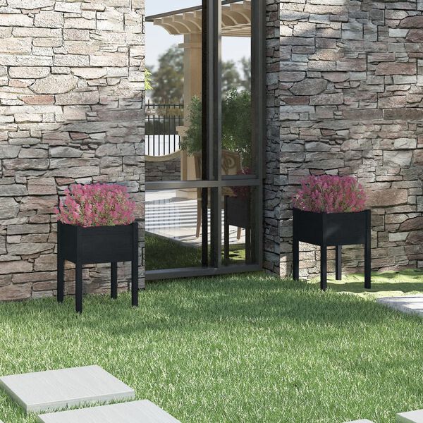 vidaXL Planter Set of 2 Black Solid pinewood Large Built to Last