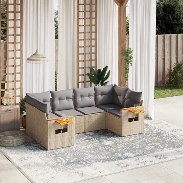 vidaXL Garden Sofa Set Beige PE rattan 6 Piece Set Adjustable Feet