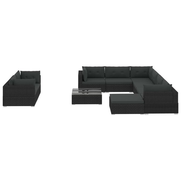 vidaXL Patio Lounge Set Set of 10 Black