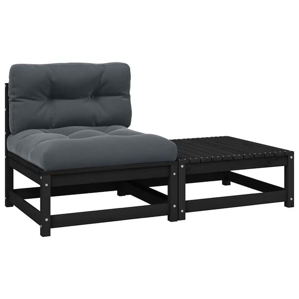 vidaXL Wooden Lounge Set Black Solid pine wood, fabric (100% polyester)