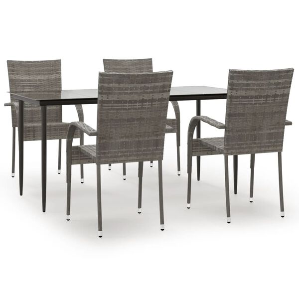 vidaXL Garden Dining Set Grey PE rattan, powder-coated steel, tempered glass