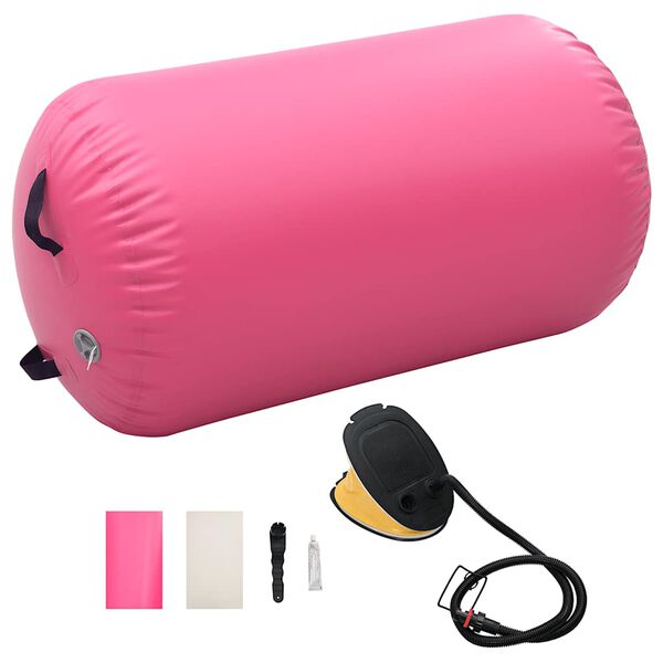 vidaXL Inflatable Gymnastic Roll with Pump 39.4"x23.6" PVC Pink