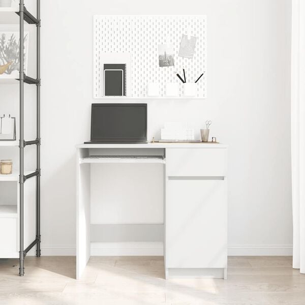 vidaXL Desk White Engineered Wood Medium Desk Rectangular Modern