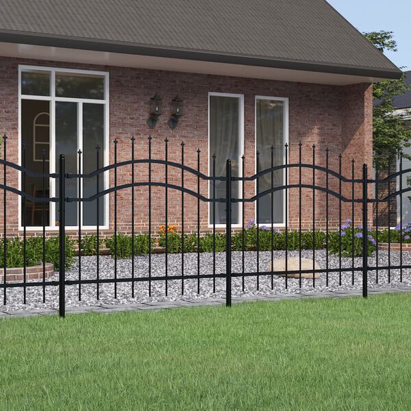 vidaXL Garden Fence with Spear Top Black 94.1"x39.4" Powder-coated Steel