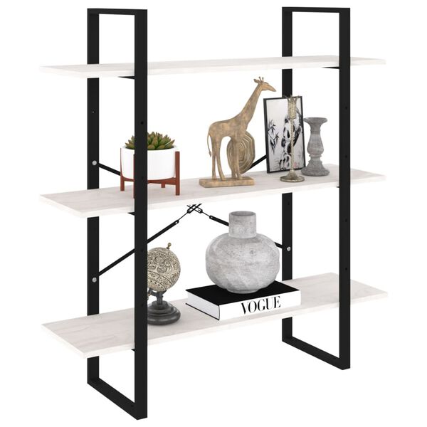 vidaXL Book Cabinet White Solid pine wood, metal 3-Tier Book Cabinet