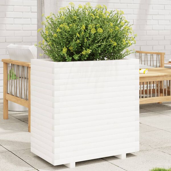 vidaXL Garden Planter White Solid pine wood Medium Planters