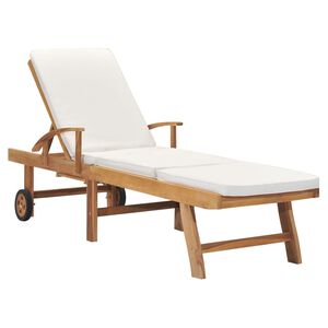 vidaXL Sunlounger Cream Solid Teak wood Adjustable Footrests Sunlounger