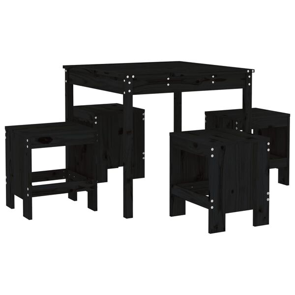 vidaXL Garden Dining Set Black Solid Pine Wood 5 Piece Set Minimalistic