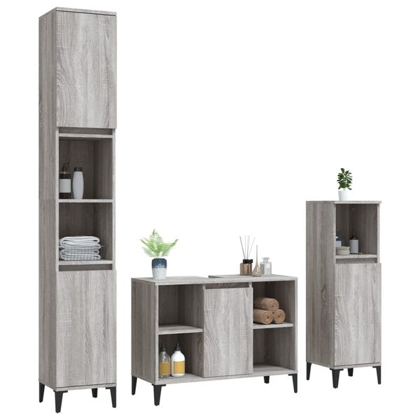 vidaXL Bathroom Furniture Set Grey Sonoma Engineered Wood Large