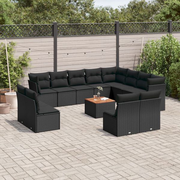 vidaXL Garden Sofa Set Black PE rattan 13 Piece Set Garden Sofa Set