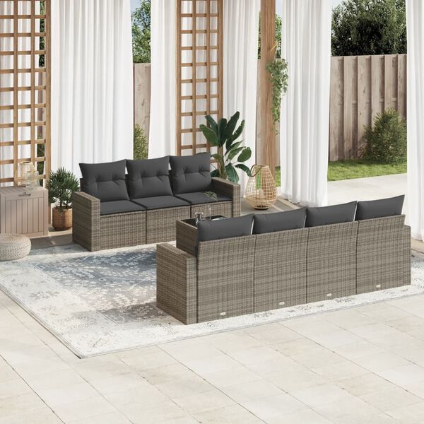vidaXL Garden Sofa Set Grey Poly Rattan, Powder-Coated Steel, Tempered Glass