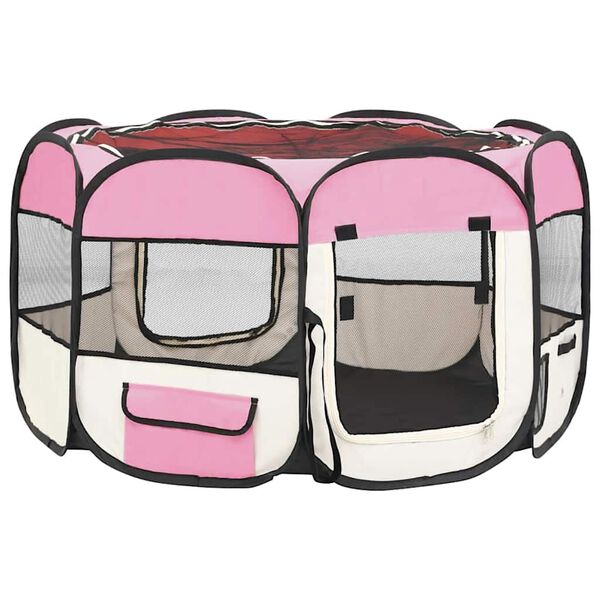 vidaXL Dog Playpen Pink and Cream Polyester and Steel Medium Foldable
