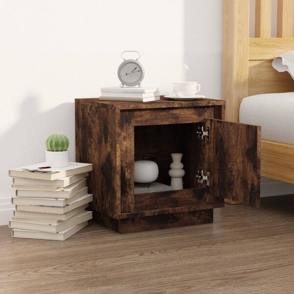 vidaXL Bedside Cabinet Smoked Oak Engineered Wood 17.3x13.8x17.7 in