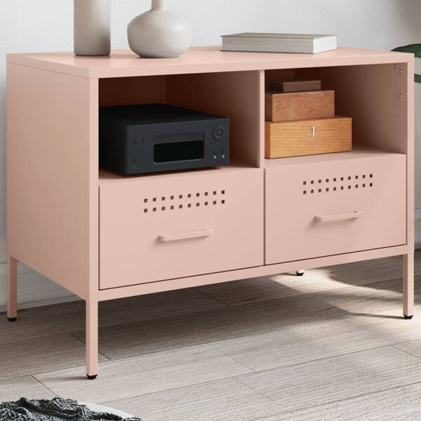 vidaXL TV Cabinet Pink Cold-rolled Steel Medium TV Cabinet Rectangular