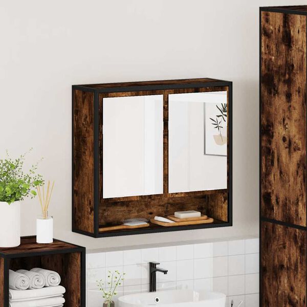 vidaXL Bathroom Mirror Cabinet Smoked Oak Engineered Wood, Metal
