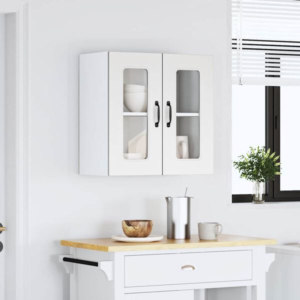 vidaXL Kitchen Wall Cabinet White Engineered Wood and Glass Standard