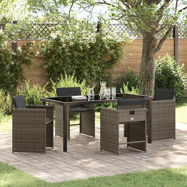 vidaXL Garden Dining Set with Cushion 5 pcs Grey Poly Rattan