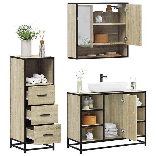 vidaXL Bathroom Furniture Set Sonoma Oak Engineered wood, Metal, Glass