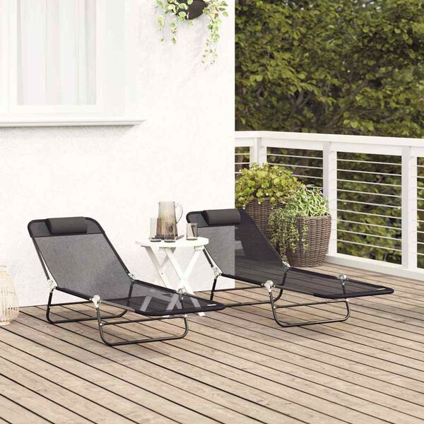 vidaXL Folding Sun Lounger 2 pcs Black 182 x 55 x 85.5cm Textilene