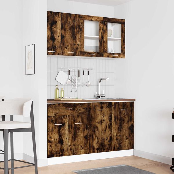 vidaXL Kitchen Cabinet Set Lyon 4 pcs Smoked Oak 140 x 46 x 81.5 cm
