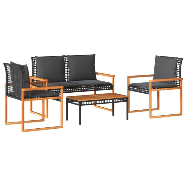 vidaXL Garden Lounge Set Black and Brown PE Rattan 4 Piece Set