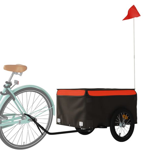 vidaXL Bike Trailer Black and Orange 99.2 lb Iron