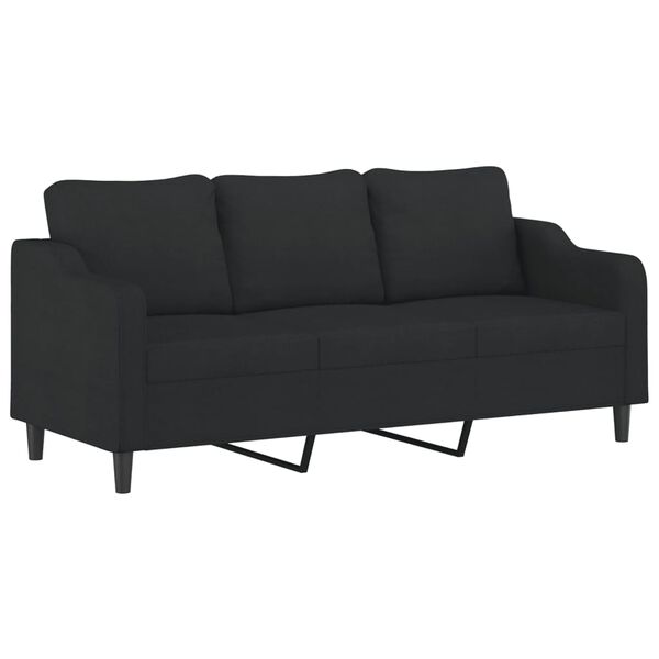 vidaXL 3-seater Sofa With Footstool Black Polyester, Metal, Plywood, Foam
