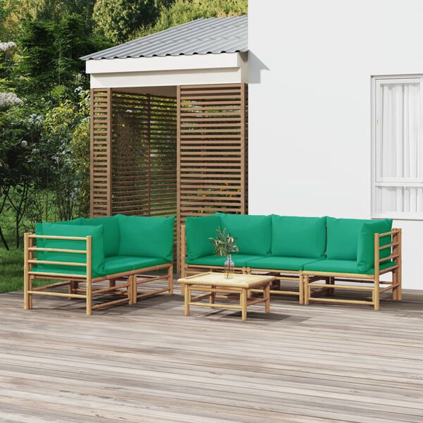 vidaXL Garden Lounge Set Green Bamboo, Polyester Large Modular