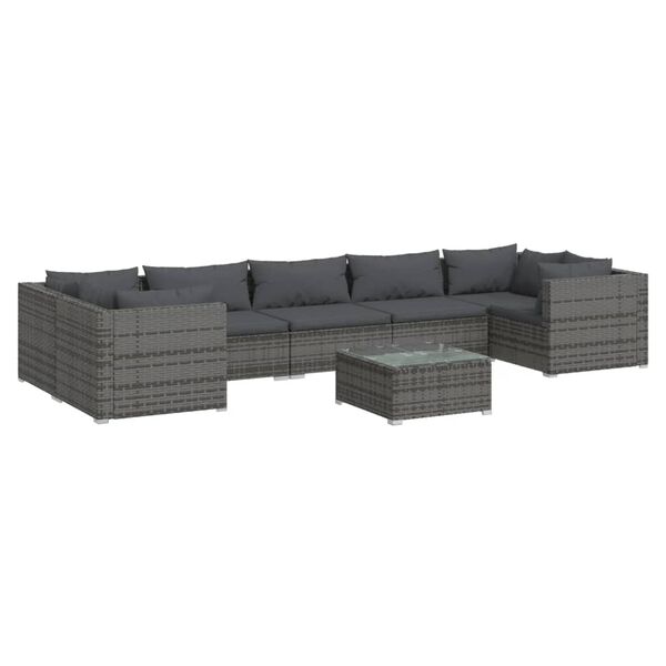 vidaXL Garden Lounge Set Grey PE rattan, powder-coated steel, plastic, glass