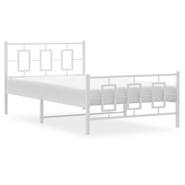 vidaXL Bed Frame White Powder-Coated Steel Twin Bed Frame Rectangular