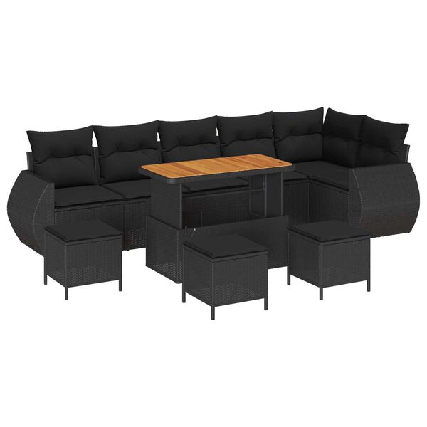 vidaXL Garden Sofa Set with Pillow 10 pcs Black Synthetic: Poly Rattan