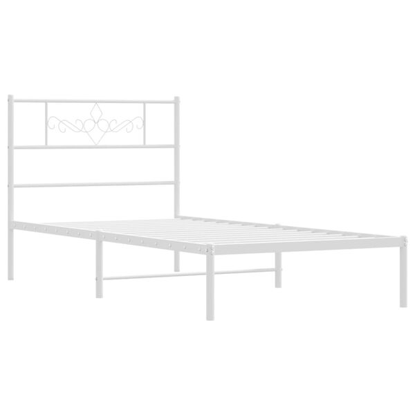 vidaXL Bed Frame White Powder-Coated Steel Twin XL Bed Frame