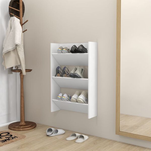 vidaXL Wall Shoe Cabinet White 23.6"x7.1"x35.4" Engineered Wood