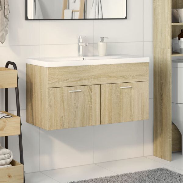 vidaXL Bathroom Sink Cabinet Sonoma oak and white