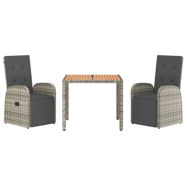 vidaXL Garden Dining Set Grey PE rattan Medium Adjustable Footrests