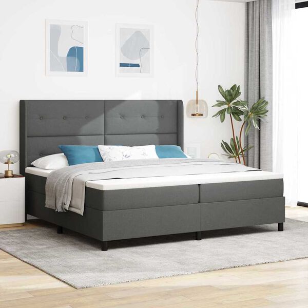 vidaXL Box Spring Bed with Mattress Dark gray 78.7&ldquo; x 78.7&rdquo; fabric