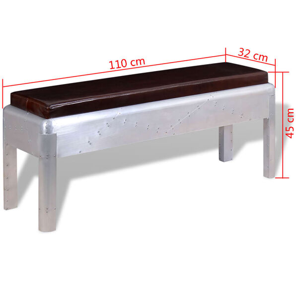 vidaXL Entryway Bench Brown and Silver Real Goat Leather and Aluminum