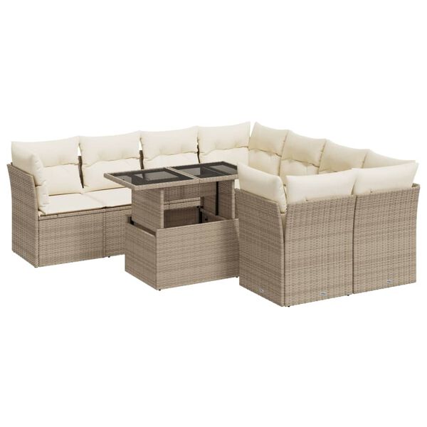 vidaXL Garden Sofa Set Beige PE Rattan Large Adjustable Armrests