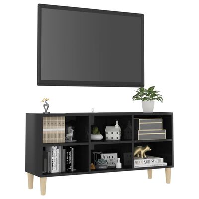 vidaXL TV Stand with Solid Wood Legs High Gloss Black 40.7"x11.8"x19.7"