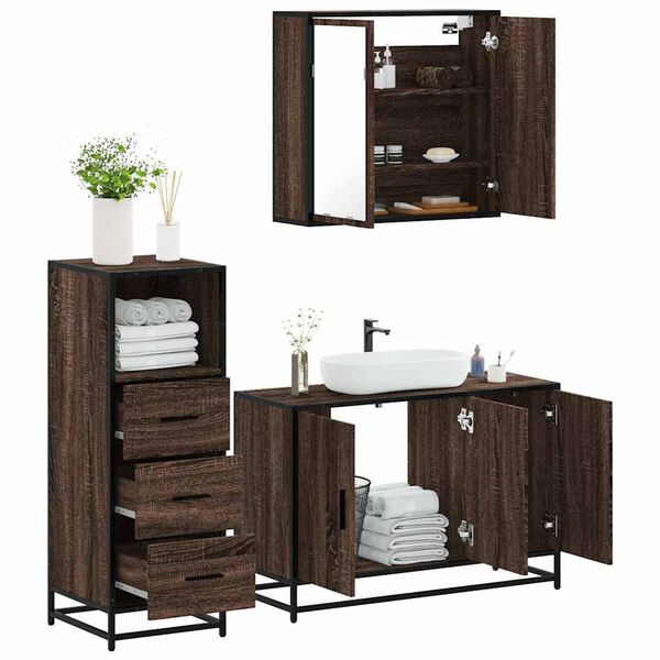 vidaXL Bathroom Furniture Set Brown Oak Engineered Wood Medium