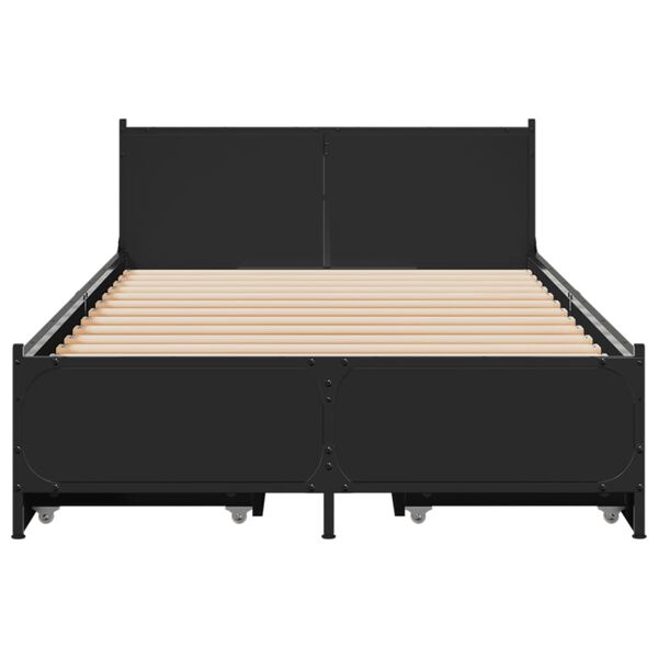 vidaXL Bed Frame Black Engineered Wood, Steel Twin Twin Bed Frame