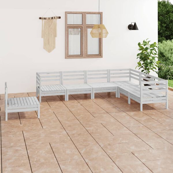 vidaXL Garden Lounge Set White Solid Pine Wood Standard Modular