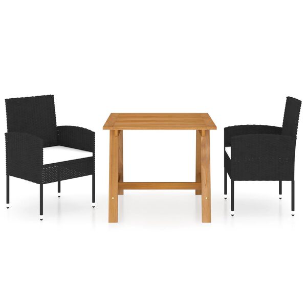 vidaXL Dining Set Black; Cream White Solid Acacia Wood Standard Durable